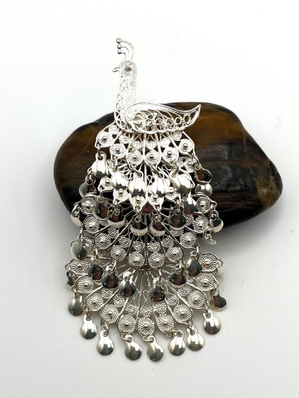 Vintage 925 Silver Articulated Peacock Earrings - Picture 5 of 10